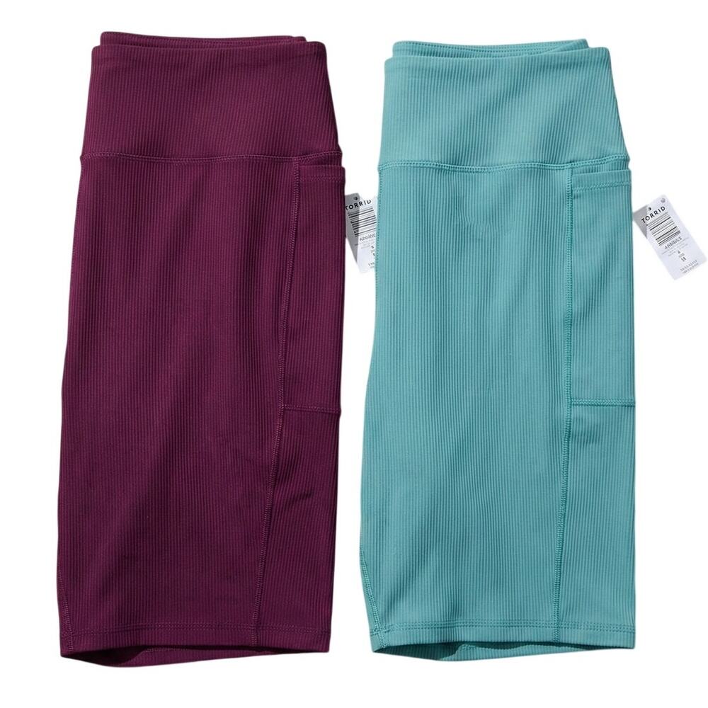 (2) Torrid TRU Women 5X Ribbed High Rise Pocket Biker Short Athleisure Curvy Gym